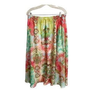 Vibrant Bohemian Style Midi/Maxi Skirt Sz L Lined Upper/Sheer Bottom Flowy